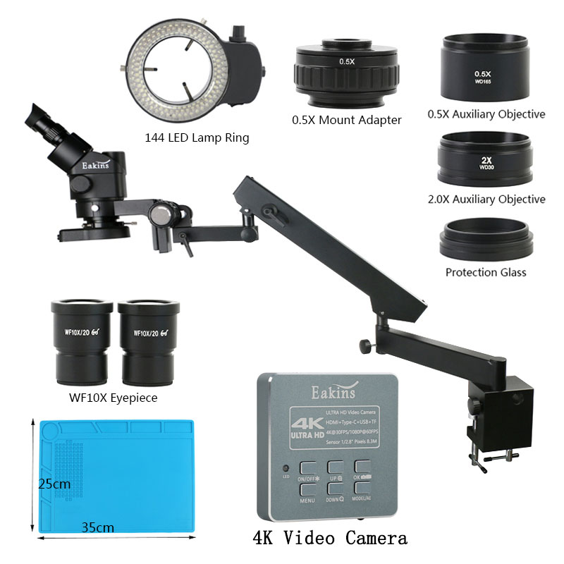 Simul-Focal Industrial Microscope 4K Hdmi - 3.5x 90xl braço articulado pilar braçadeira