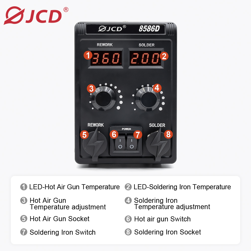 Jcd 8586d 2-em-1 estação de so - 2 In 1 Soldering Rework Station 750W avaliação e preço